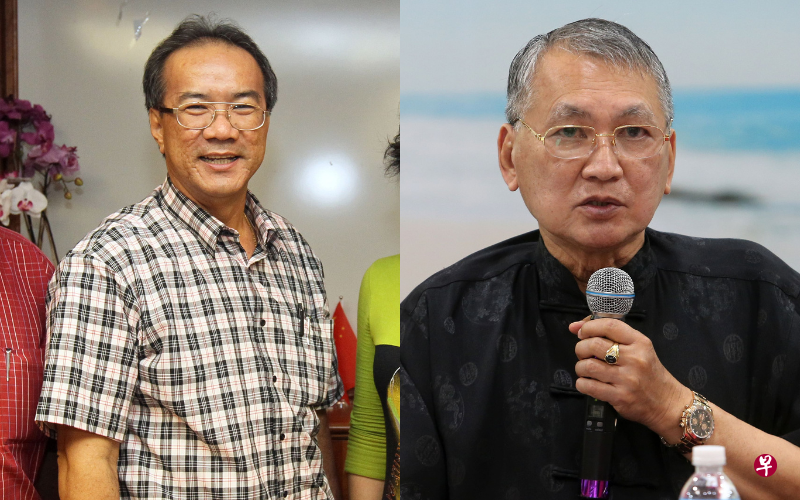 新加坡海南会馆会长潘家海（左）申请将“琼州天后宫及义山”清盘，早前获得高庭批准。早前聆讯揭露，在现有的15名公司董事中，有11人属于天后宫主席符永平（右）的“阵营”。（档案照片）